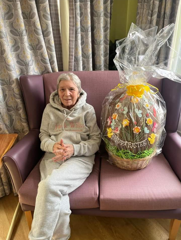 two-foot-tall chocolate egg raffle prize for Dementia Care